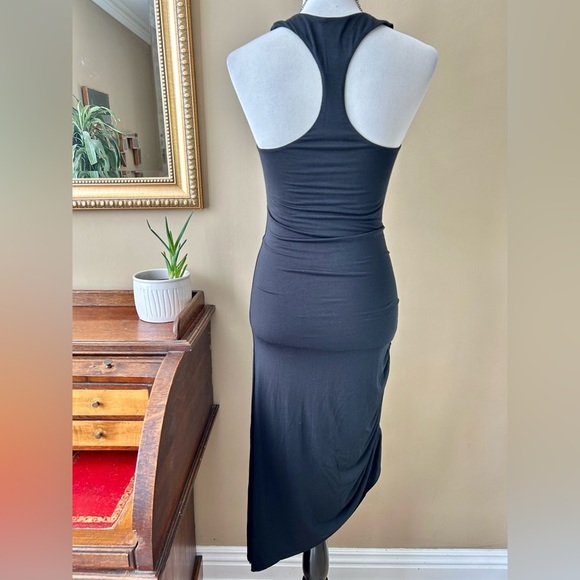 L*Space Ruched Midi Dress Black Racerback Side Slit Asymmetrical Cover-up S - Picture 6 of 8